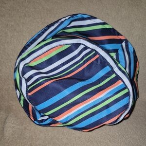 Kids Striped Navy Swim Cap - Blue, White, Green & Orange